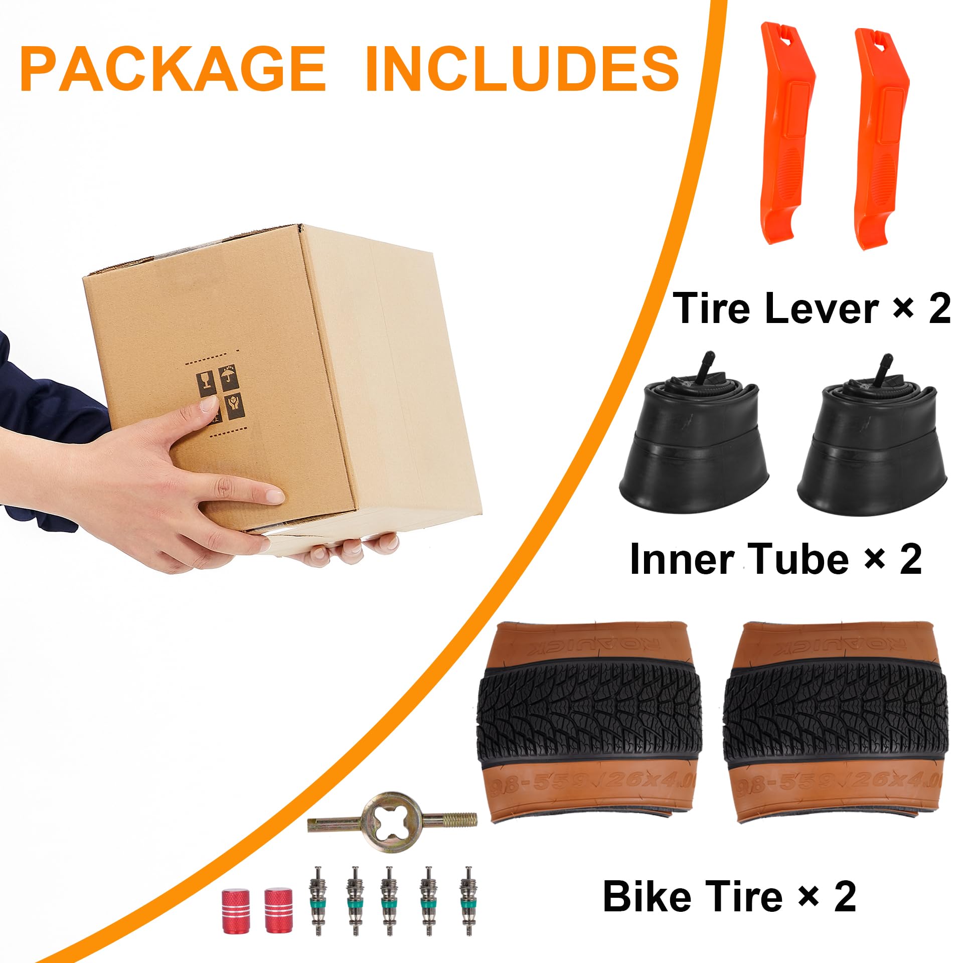 Lot de 2 Pneus de Vélo Fat Bike 26x4.0, Ensemble de Pneus et Chambres à Air pour VTT 26 Pouces, de Vélo Repliables de Remplacement avec Démonte pour Vélos