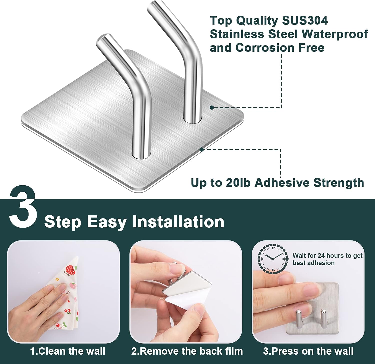 4 Pcs Premium Heavy Duty Adhesive Hooks Wall Hangers for Bathroom, Self Stick Hooks for Hanging Heavy Duty, Self Adhesive Razor Holder for Shower Wall Inclined