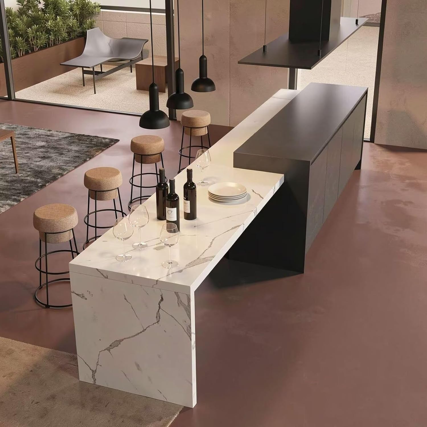 Kitchen Island with Storage - Kitchen Island Table with Sintered Stone Top, Modern Dinning Table for 4-6 Persons Includes Spacious Under-Cabinet Storage, Power Outlets (60IN No Chairs)