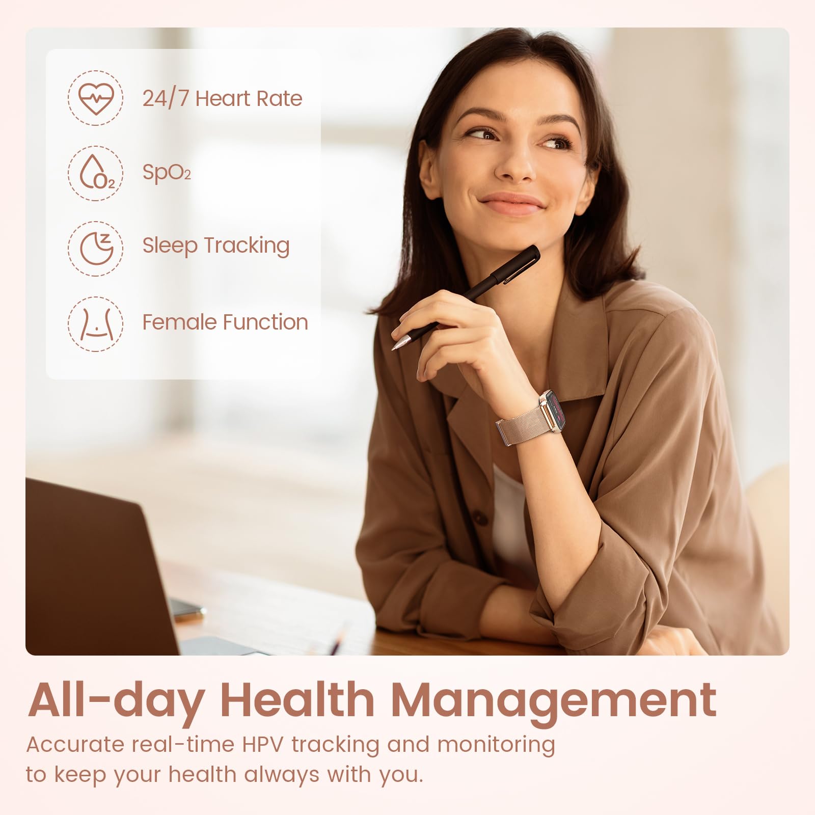2026 Smartwatch Damen mit Telefonfunktion, 1.83" HD Armbanduhr Herzfrequenz Schlafmonitor Menstruationszyklus SpO2, IP68 Smart Watch 113+ Sportmodi Schrittzähler für iOS Android Roségold, Geschenk