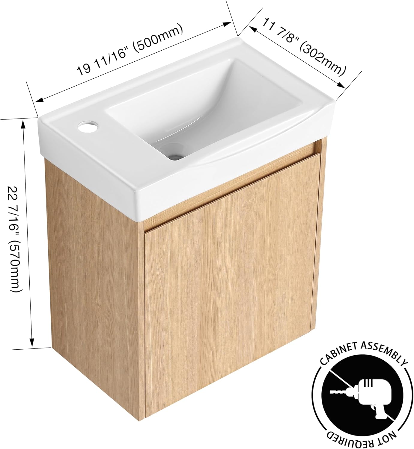 20" Bathroom Vanity with Sink, 20 Inch Floating Bathroom Vanity for Small Space,Modern Single Sink Wall Mounted Cabinet Set with Soft Close Door,Light Brown