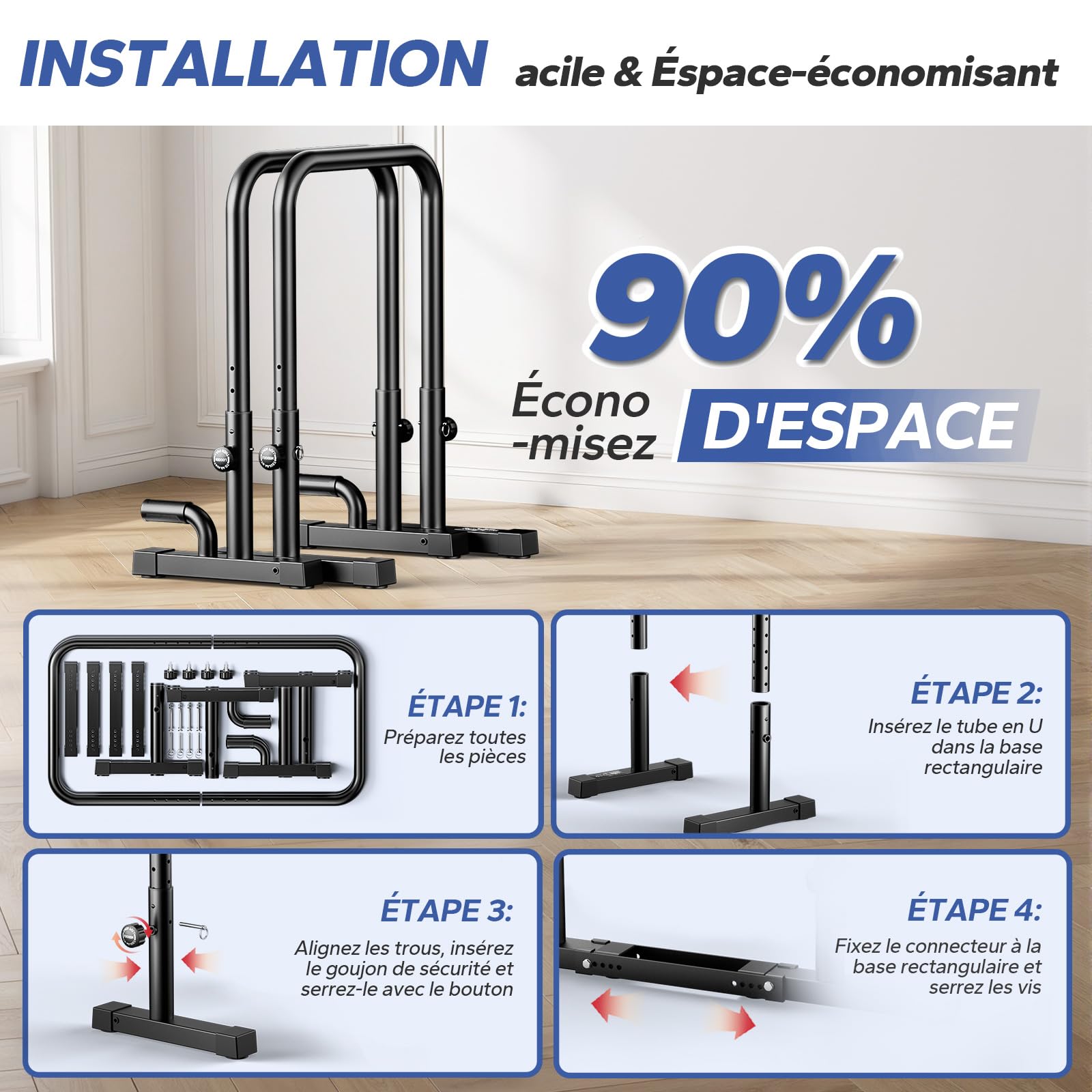 Barre Dips Ajustable, Barres Parallèles Gym au Domicile, Équipement D'entraînement pour la Musculation du Corps Entier et la Calisthénie, Capacité de Charge 400 kg