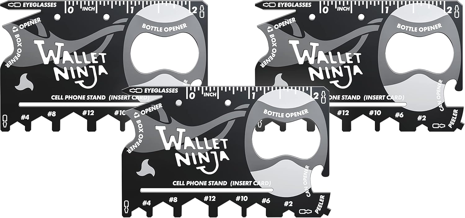 Wallet Ninja Multitool Card – 18 in 1 Credit Card Size Multi-Tool for Quick Repairs, EDC Survival Gear, Bottle Opener, Camping – Cool Gadget and Stocking Stuffer – Black (3)