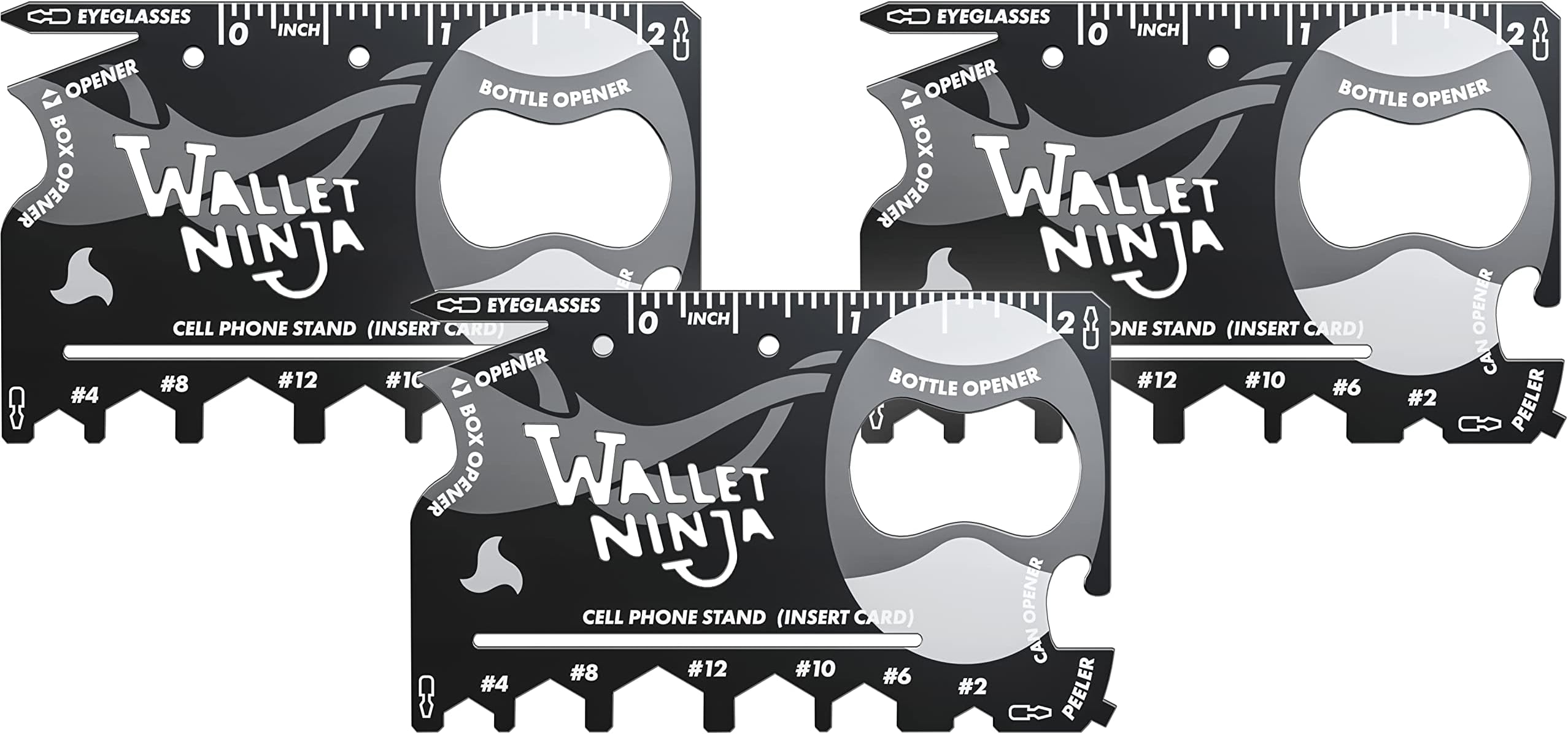 Wallet Ninja Multitool Card – 18 in 1 Credit Card Size Multi-Tool for Quick Repairs, EDC Survival Gear, Bottle Opener, Camping – Cool Gadget and Stocking Stuffer – Black (3)