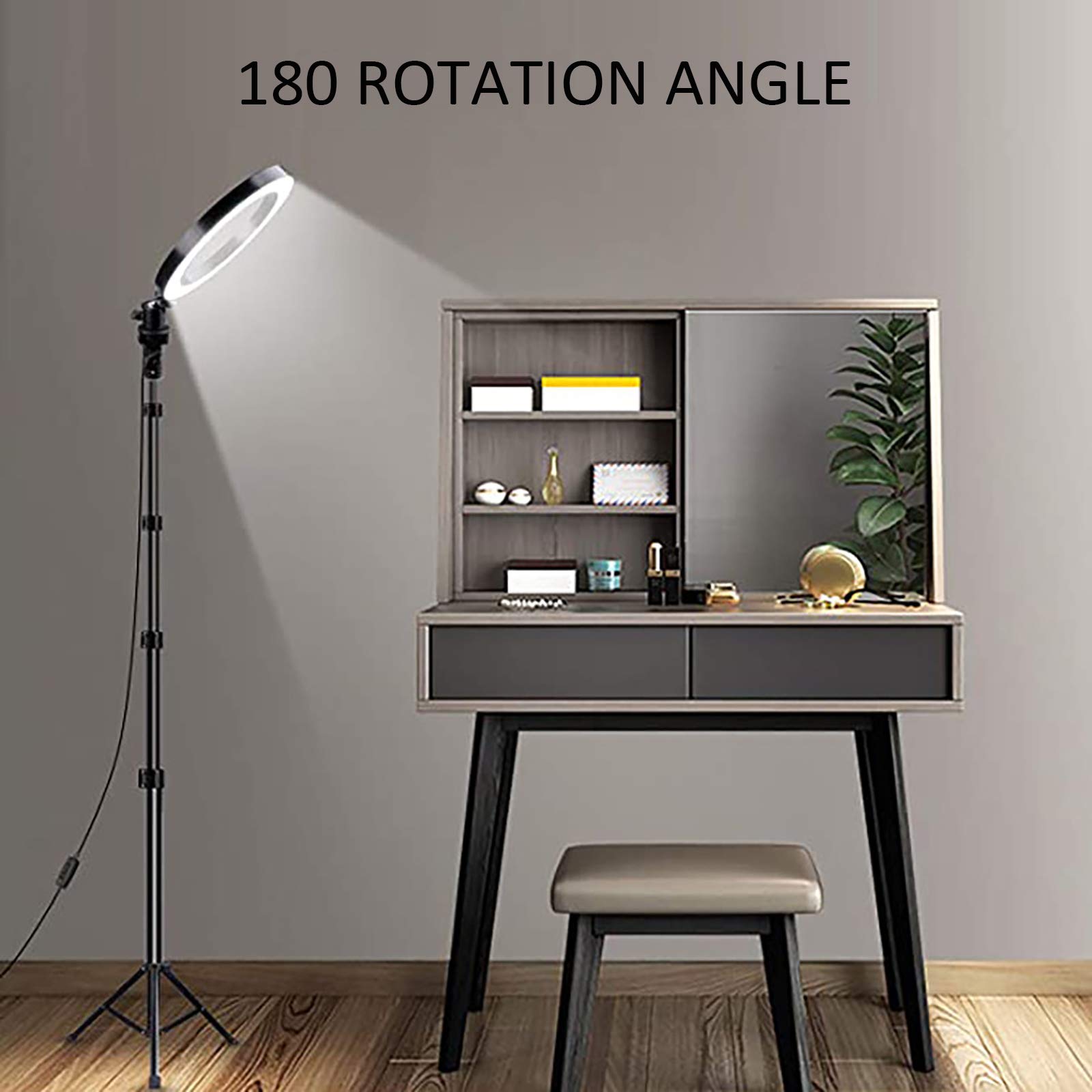 10 en Luz del Anillo Extensible con trípode del Soporte, Soporte para teléfono para Video Fotografía en Vivo y Maquillaje, Bluetooth Remoto de Control Compatible con iOS/Android