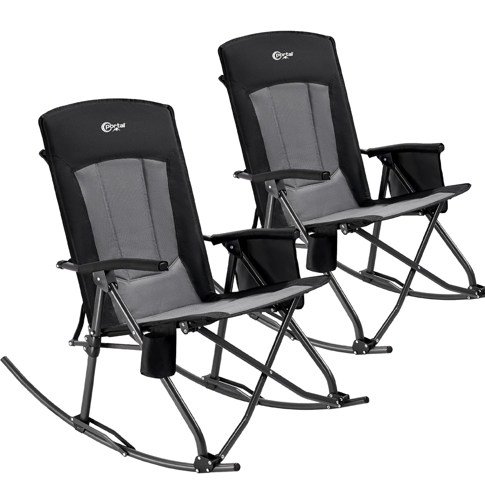 PORTAL Oversized Folding Rocking Camping Chair Portable Outdoor Rocker with High Back Hard Armrests Carry Bag, Supports 400 lbs