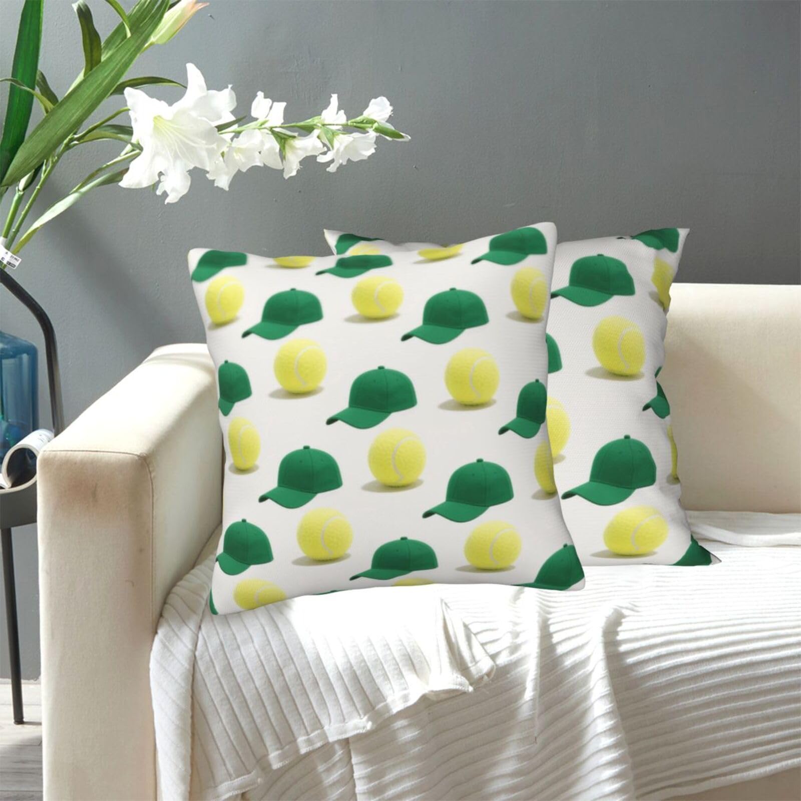 FekiLoot Decorative Throw Pillow Covers Modern Farmhouse Pillowcase Double Sided Cozy Cushion Cover for Sofa Couch Bed 16"X16" Tennis