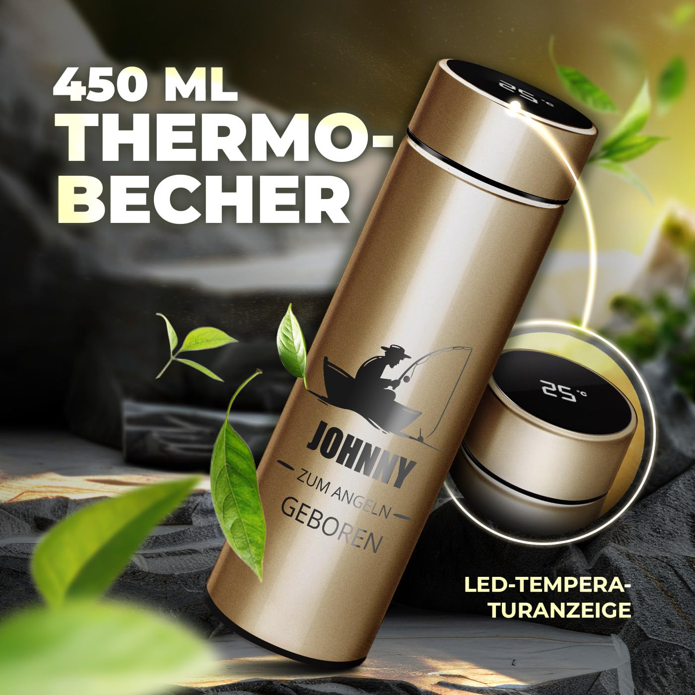 Maverton Thermo-Kaffeebecher 450 Ml – Personalisierbar Mit LED-Temperaturanzeige & Geschenkbox