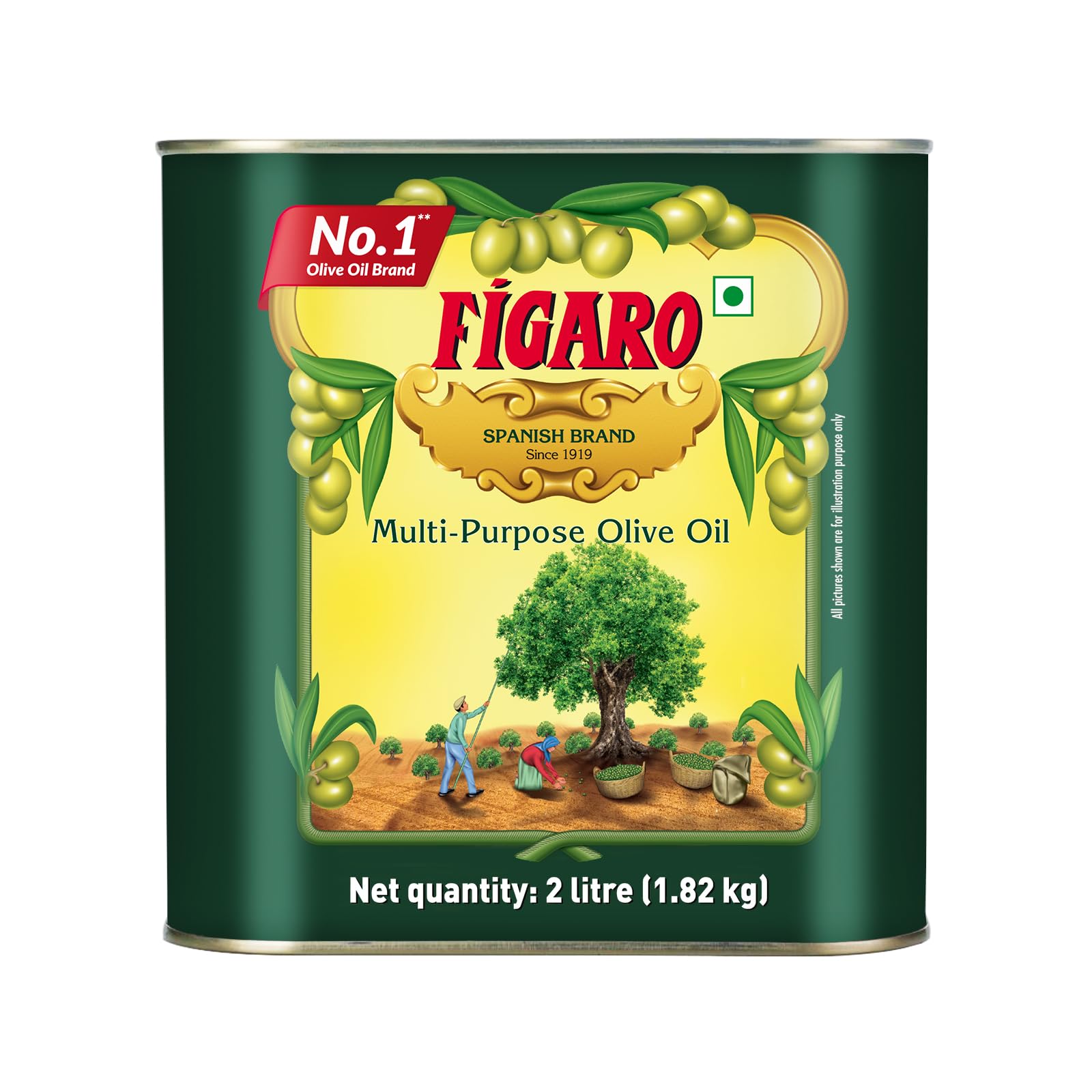 Fígaro Olive Oil- Pure Olive Oil-Daily Cooking Oil- Perfect for Indian Dishes- Curries, Gravy- Imported from Spain- 2L Tin