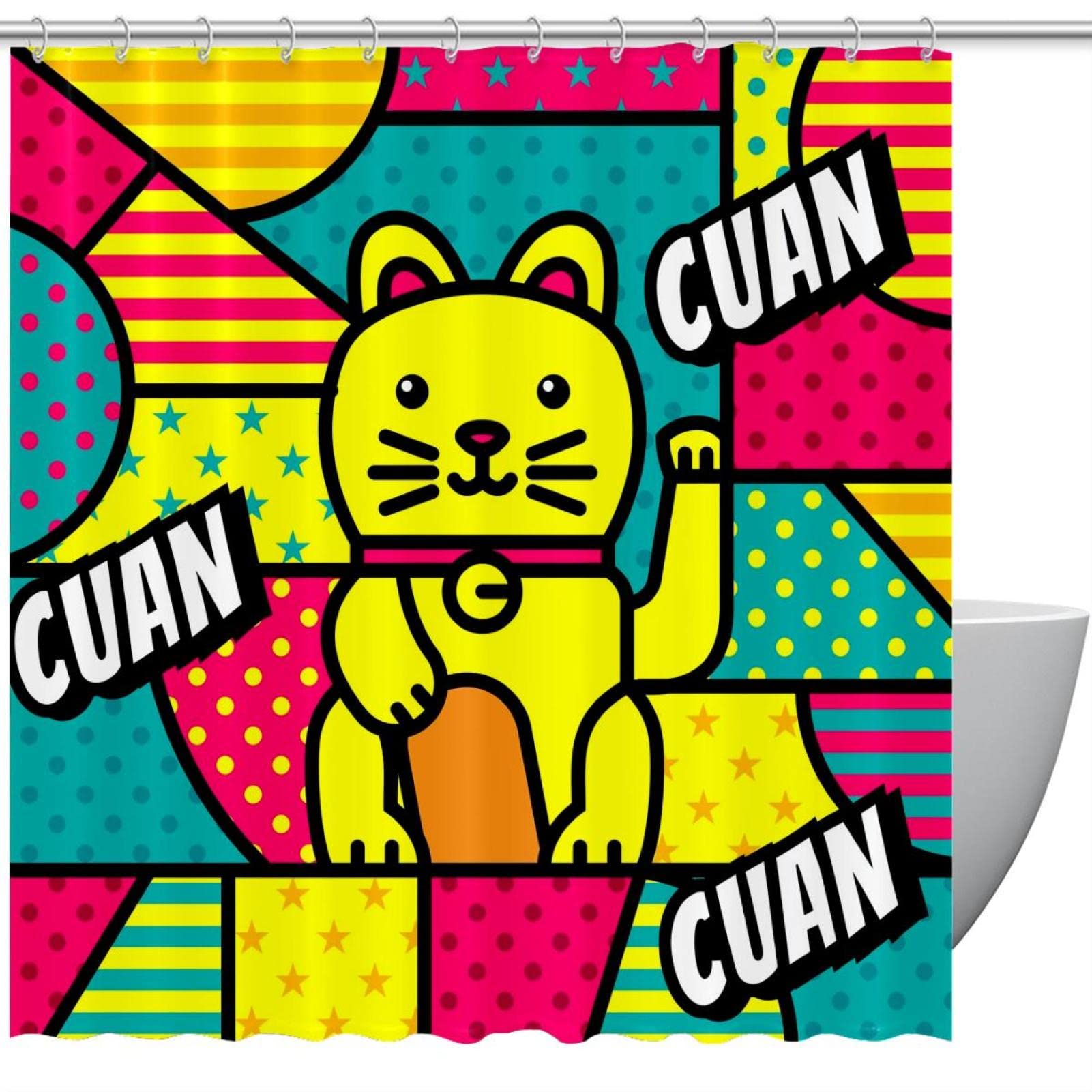 Rideau de douche moderne anti-inondation Pop Art pour sol de salle de bain sec