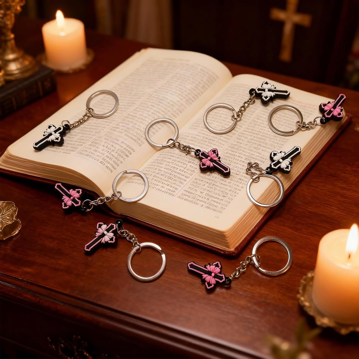 12 Pcs Women's Cross Keychain with Bow Design, Christian Cute Backpack Decorations, Bulk Butterfly Keychains Playful Easter Christmas Gifts for Wallet Bag - Image 5