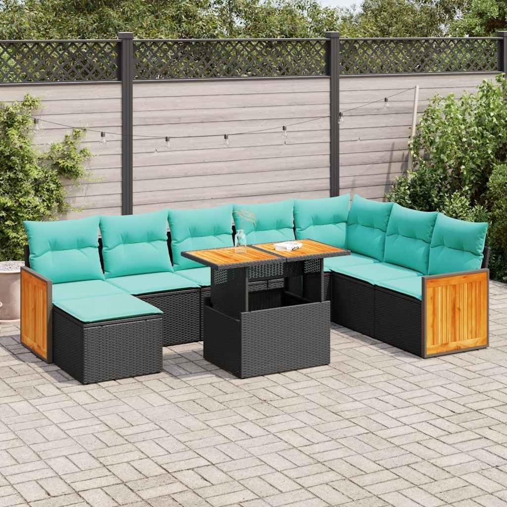 Set di mobili da giardino da 11 pezzi, con divano ad angolo, tavolo, sedie e cuscini in polyrattan resistente alle intemperie, per terrazza, balcone, veranda, esterno, piscina, salvaspazio