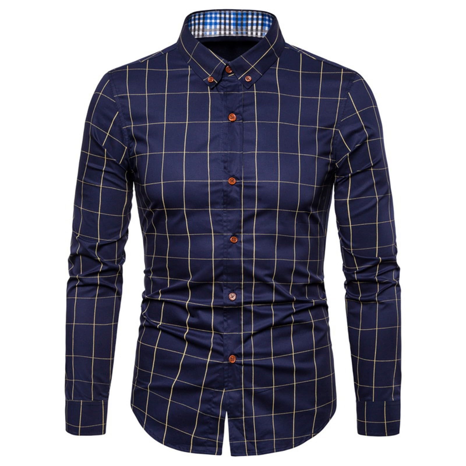Mens Casual Button Down Shirts Fashion Plaid Long Sleeve T-Shirts Man Cotton Business Dress Shirts Loose Fit Comfort