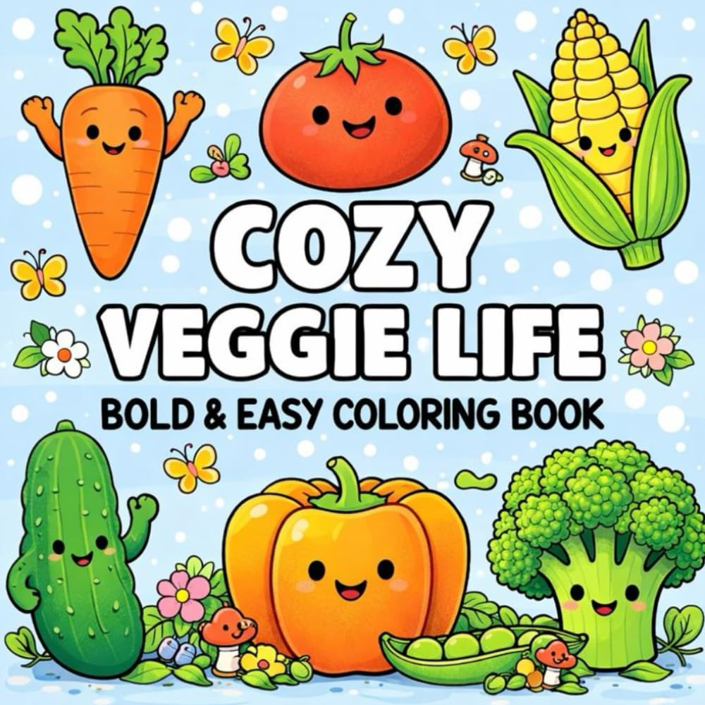 Cozy Veggie Life Coloring Book: Cute & Relaxing Vegetable Coloring Pages for Stress Relief and Calm Creativity: Adorable Smiling Veggies, Bold & Easy Designs, and Cozy Coloring Fun for All Ages
