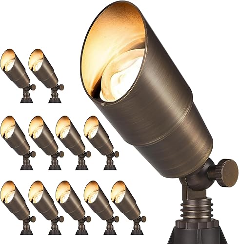 Gardencoin Focos de paisaje de latón macizo para exteriores, luces LED de bajo voltaje de 12 V para jardín y patio, accesorio de iluminación