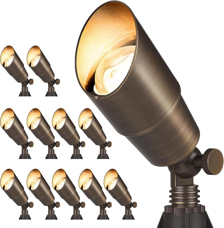 Gardencoin Solid Brass Outdoor Landscape Spotlights, 12V Heavy Duty Low Voltage LED Spot Light Waterproof for Garden and Yard Up Lighting, Bronze Accent Lighting Fixture, Without MR16 Bulb 12 Pack