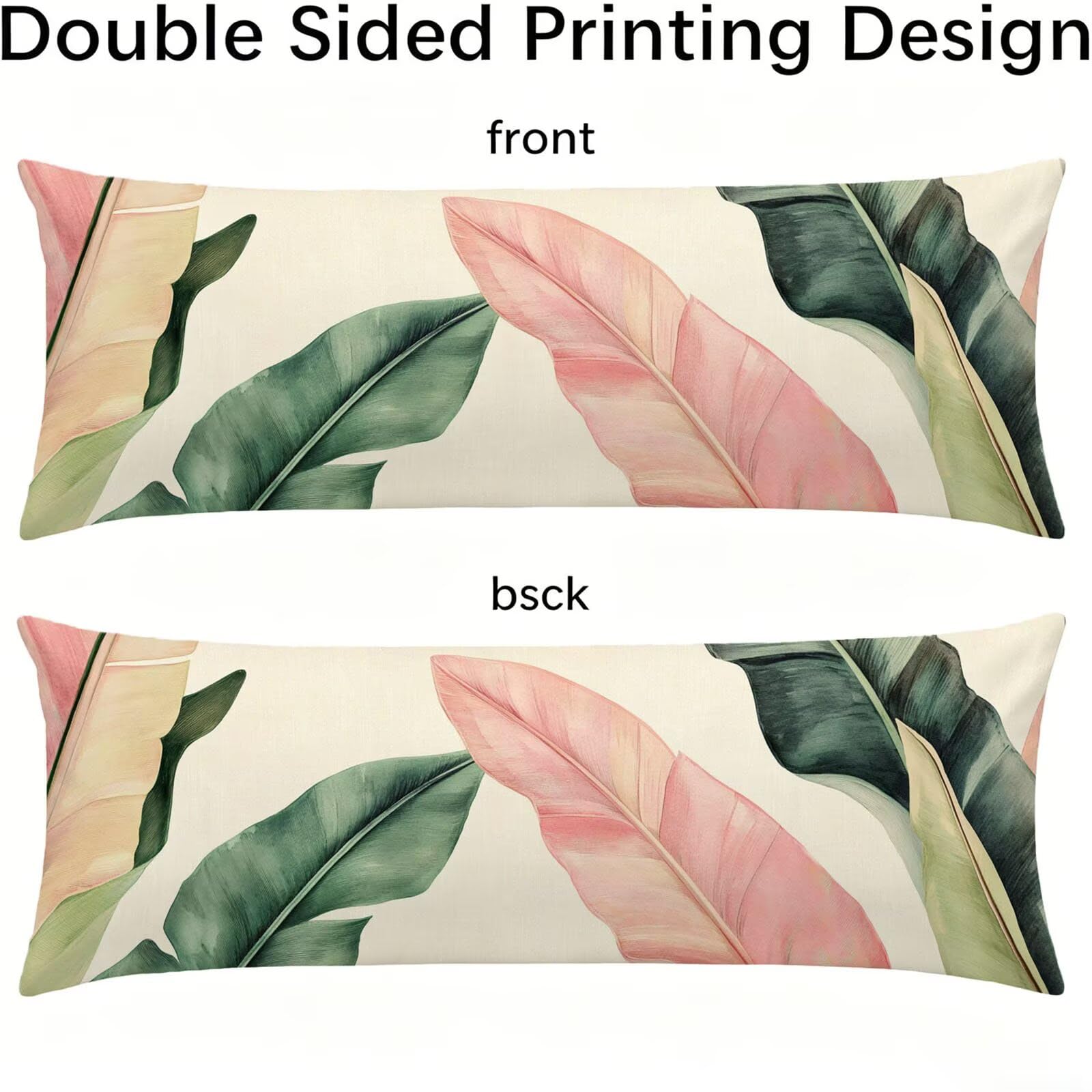 Funda de Almohada 60 x 180 cm Rosa Protector Almohada 180 cm con Cremallera Invisible, Lino Durable y Transpirable Pillow Case Largas Hoja Impresión a Doble Cara para Cama, Sofá y Dormitorio dg-299