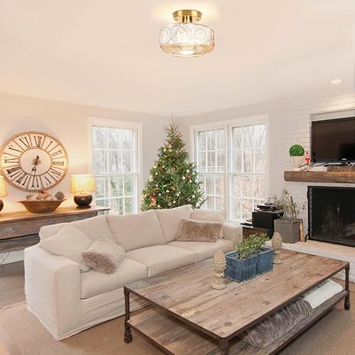 Miniatura 2 de Lámpara de techo semiempotrada, lámpara de techo de vidrio globo, lámpara de pasillo pequeño vintage, accesorio de iluminación de vidrio ámbar para