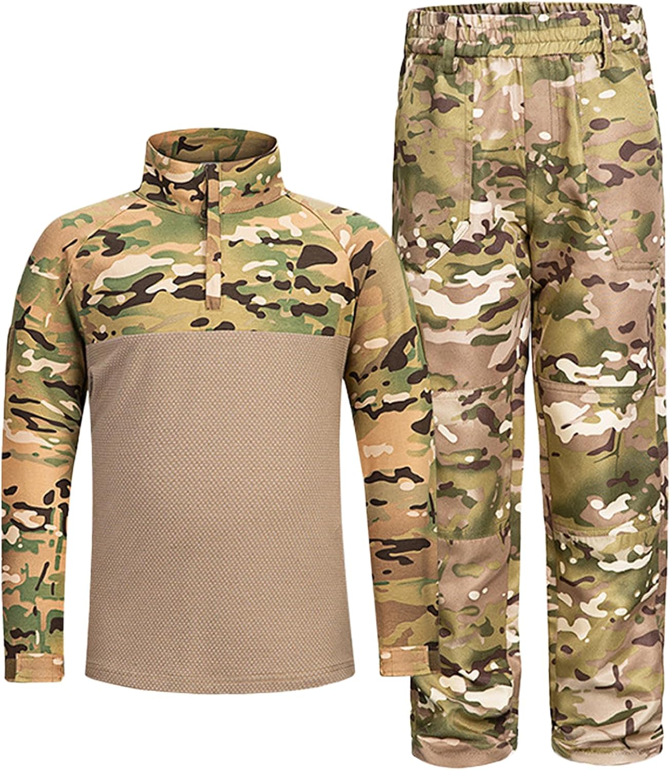 Children's Outdoor Tactical Camo T Shirt & Pants Sets Airsoft Summer Camouflage Military Hunting Hiking Camping