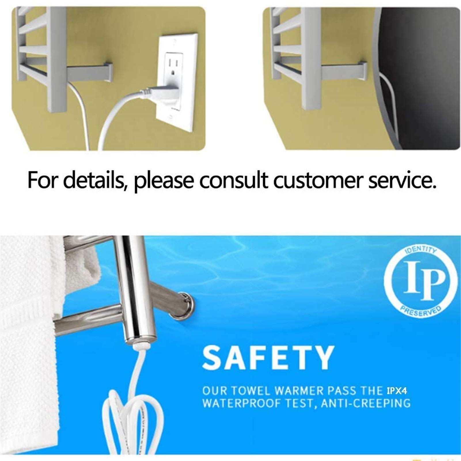Scaldasalviette da Parete per Bagno, portasciugamani, riscaldatore da Parete con Spina elettrica/Cablaggio Fisso, stendibiancheria per Bagno, Nero, Cablaggio Fisso (Presa Bianca)