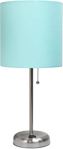 Miniatura 9 de Simple Designs LT2024-AQU Lámpara de escritorio de acero cepillado con toma de carga y pantalla de tela de tambor, pantalla aguamarina (paquete de 2)