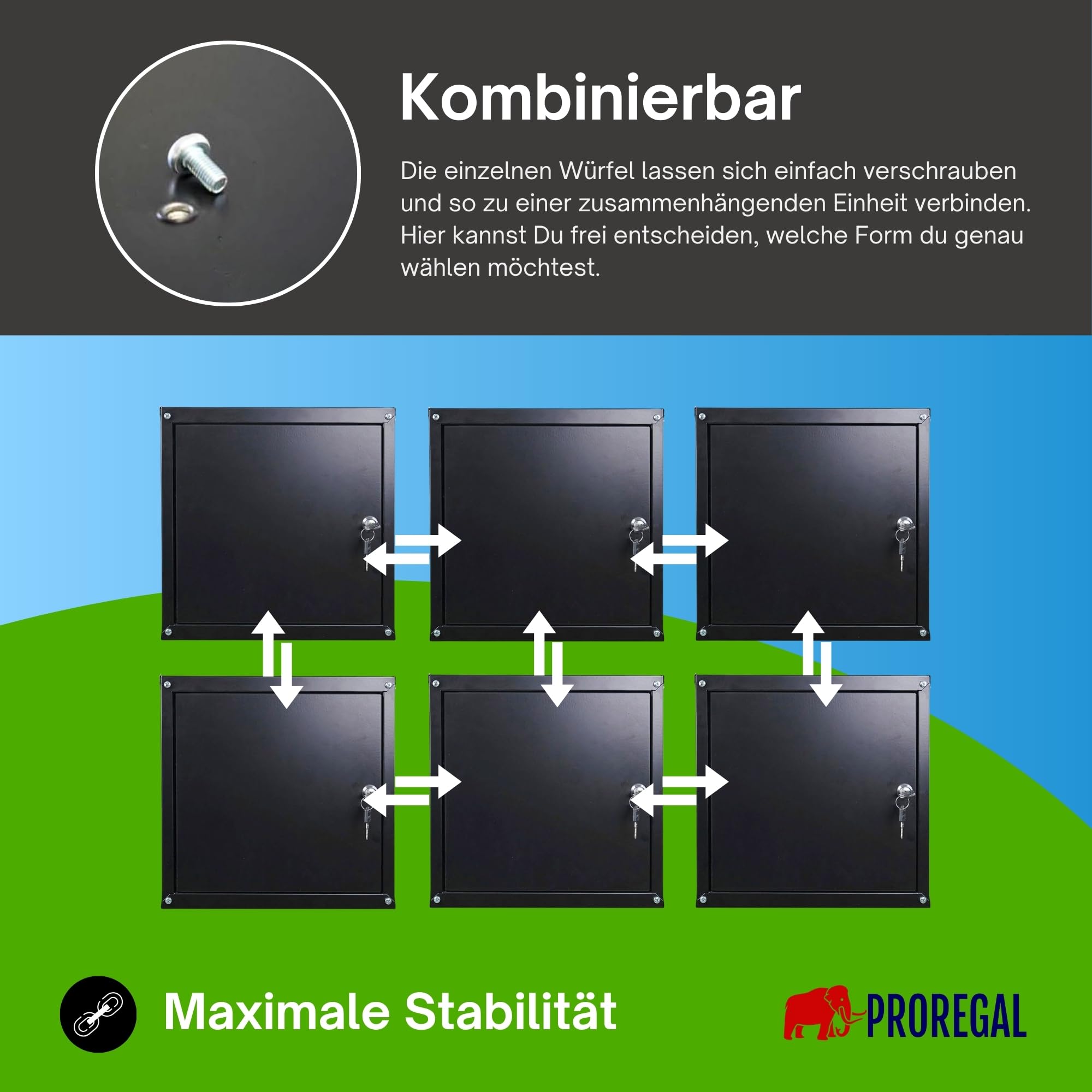 PROREGAL Casier métallique verrouillable Cubic 35x35x35cm Noir Armoire à casier métal