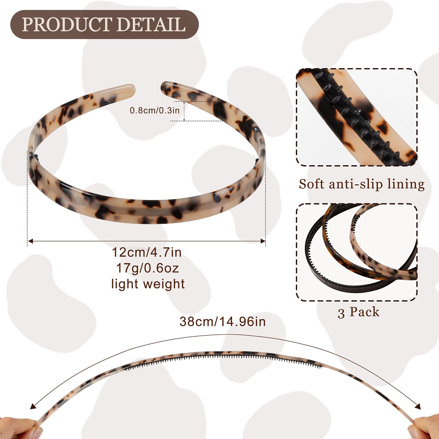 Sunolga Headbands for Women, 3 Colors Acetate Tortoise Headband No Pressure, Non Slip Fashion Thin Headbands Styling Girls Hair Accessories