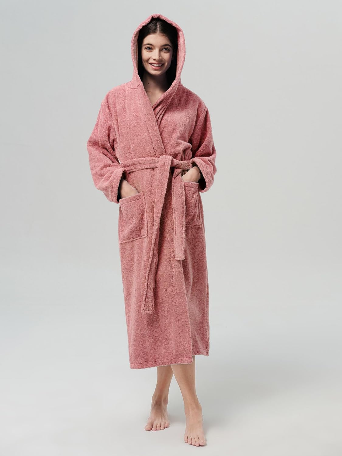 SIORO Womens Terry Cottton Long Cloth Robes, Hooded Plush Soft Absorbent Bathrobe, Full Length Spa Colth for Shower, Hot Tub - Image 5