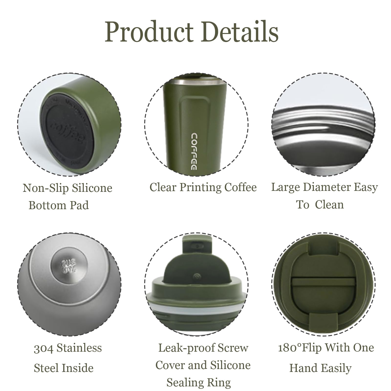 Shunshi Insulated Travel Mugs - Reusable Coffee Cups with Leakproof Lid - Keeps Drinks Hot or Cold (Green/510ML) - Image 4