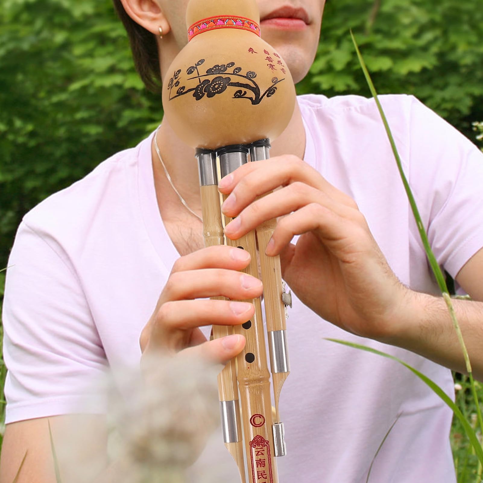 SUPVOX Flauta Hulusi De Bambú Hecho a Mano Clave C, Instrumento Musical Étnico De Calabaza Natural Lengüeta De Aleación, Diseño Compacto Para Principiantes y Amantes Música