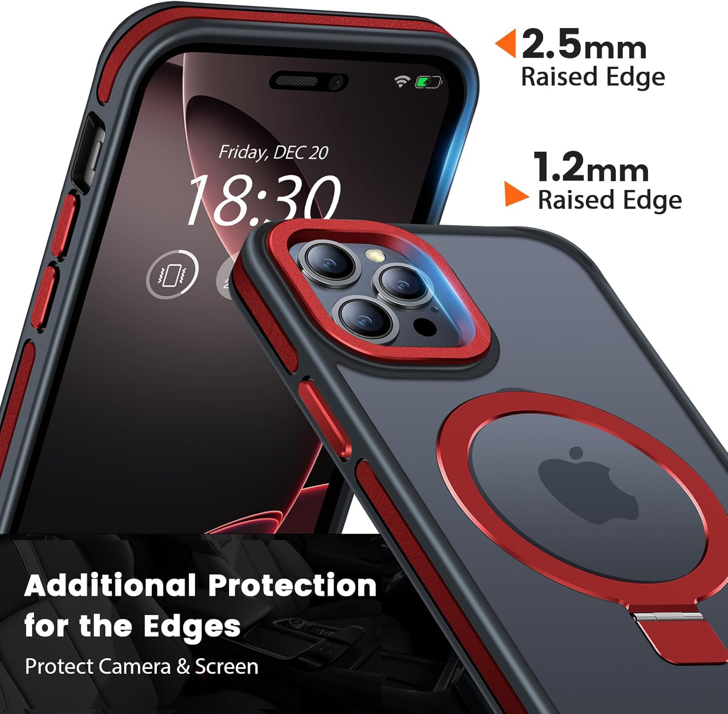 Magnetic Case for iPhone 16 Pro, with Invisible Ring Stand, Military Drop Protection, Shockproof Anti-Fingerprint Matte Protective Cover for iPhone 16 Pro, Red - Image 5
