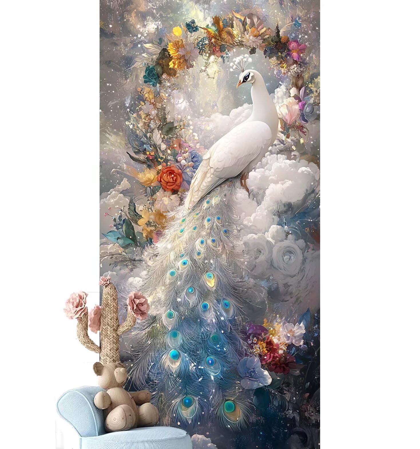 Dipingere con i Numeri per Adulti Bambini,Paint by Numbers con Pennelli Pittura a Pigmento Acrilico,Fai Da Te pittura di Numeri Kit Decora la casa Regalo (Senza Cornice)- Pavone,foresta 90x260cm V-985