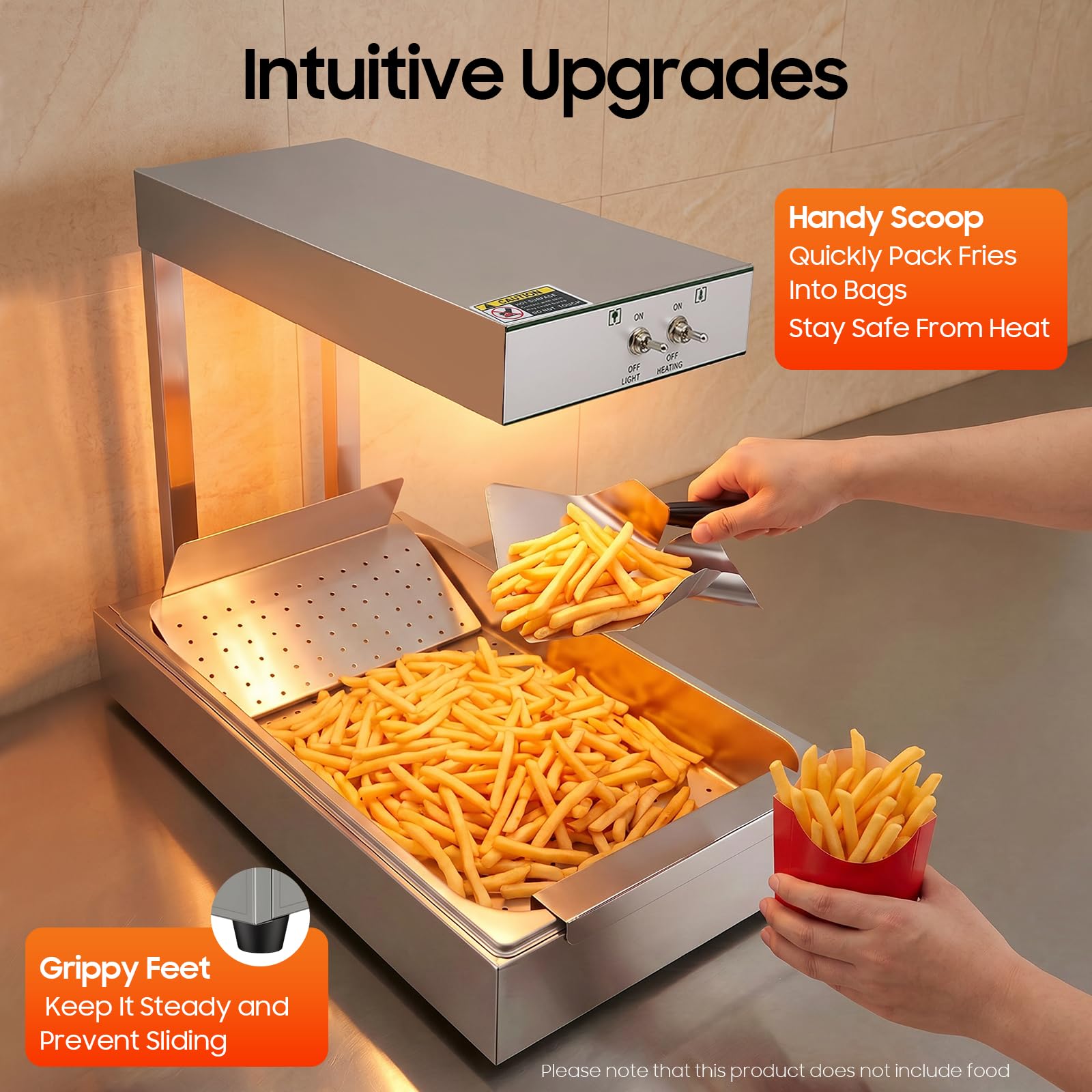 Chauffe-frites, 750 W, armoire chauffante avec pont thermique pour la restauration, armoire chauffante électrique pour frites, convient pour les frites et les aliments frits, acier inoxydable, 56 × 33