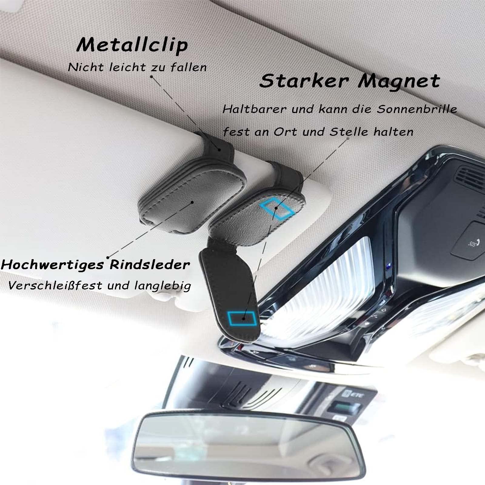 Set Di 2 Portaocchiali Per Auto, Accessorio Magnetico Per Occhiali In Pelle Pu Supporto Universale Per Occhiali Da Sole Con Visiera Parasole Nero 98919589