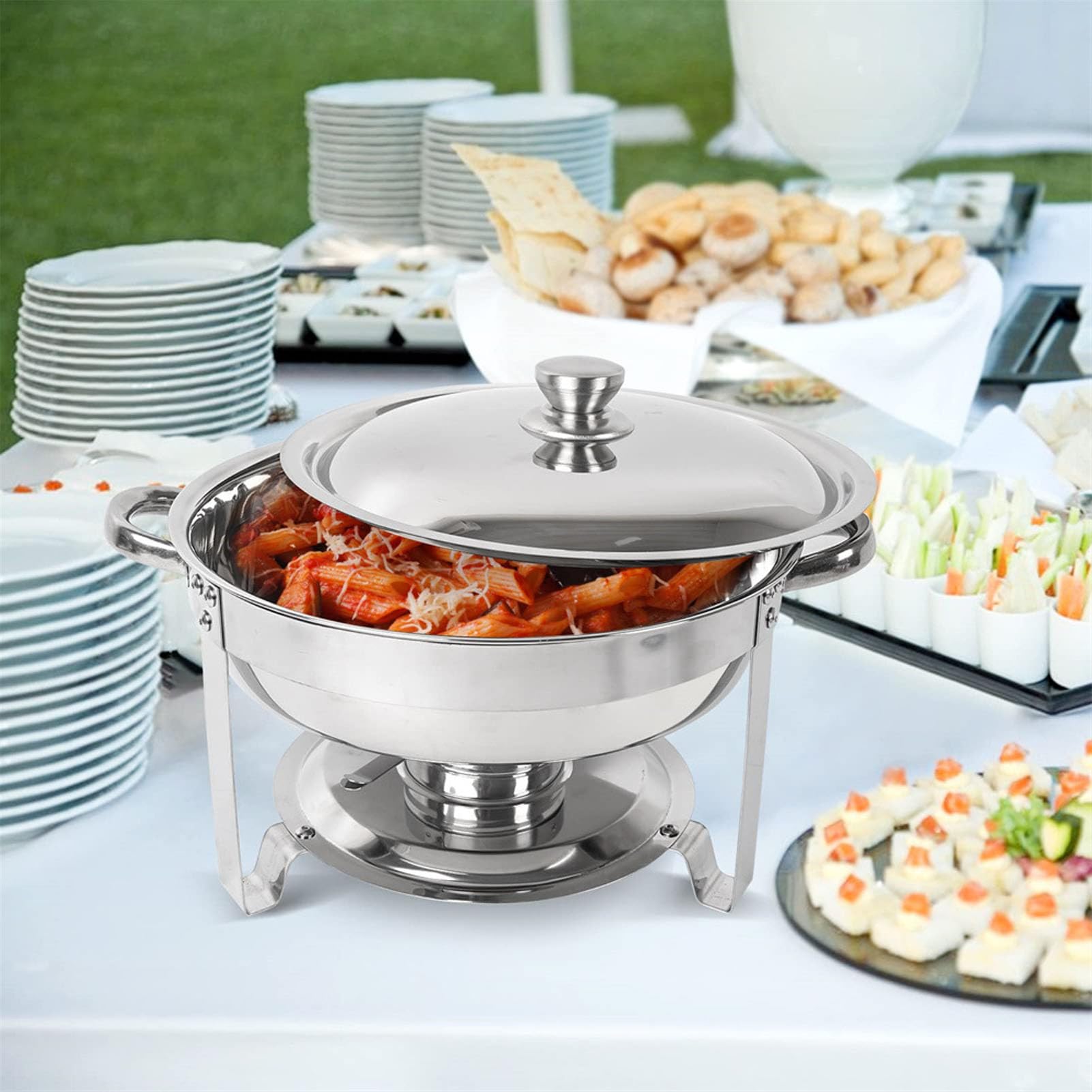 Juego de 2 calentadores redondos de 4,5 L con tapa, ideal para fiestas, eventos, bodas y cenas, mantiene la comida caliente y fresca