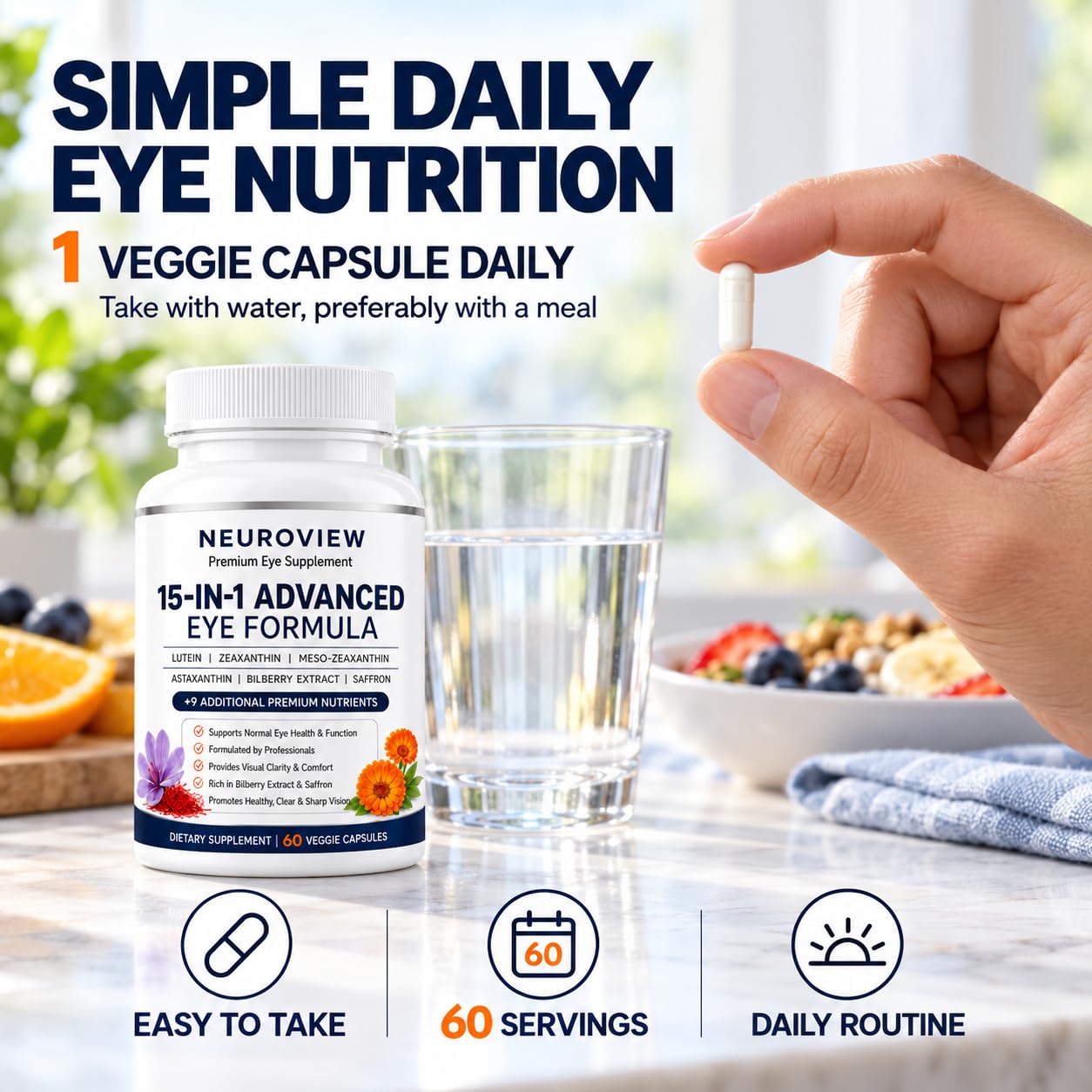 15-in-1 Advanced Eye Formula, Eye Vitamins with Lutein, Zeaxanthin, Meso-Zeaxanthin,Astaxanthin, Bilberry Extract & Saffron, Eye Health & Visual Comfort Support, 60 Veggie Capsules — Amazon image 7