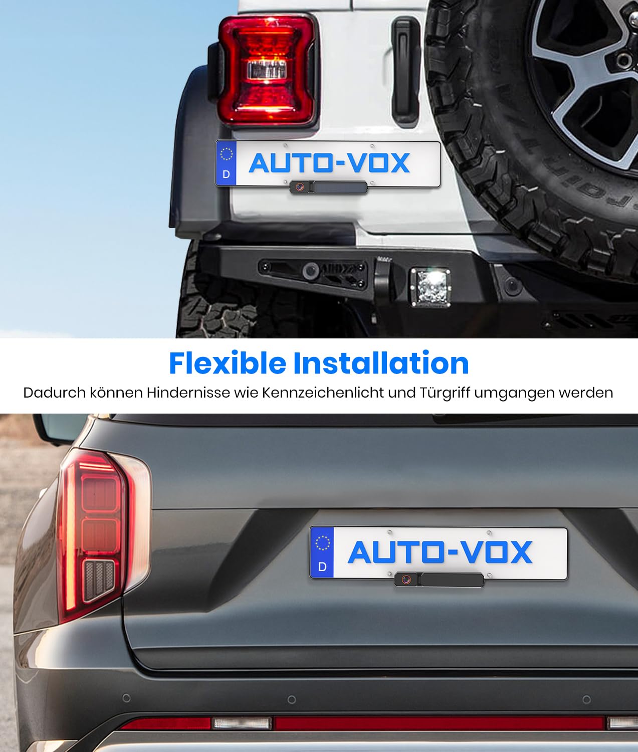 AUTO-VOX Solar Rückfahrkamera Kabellos 5" 1080P Monitor 5000mAh Akku IP69K Wasserdicht für Auto LKW Van SUV Wohnmobil