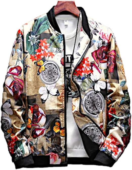 Amazon Co Jp スプリングスワロー 花柄 プリント ファッション バーカー ジャケット 派手目 カラフル スタジャン 服 ファッション小物