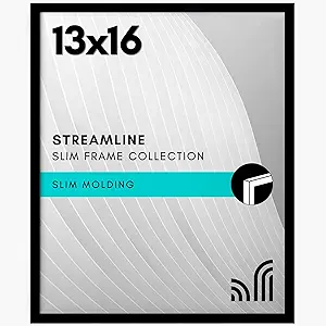 Americanflat 13x16 Picture Frame with Polished Plexiglass - Streamline Collection - Thin Border Picture Frame for Wall Display - Hanging Hardware Included - Black