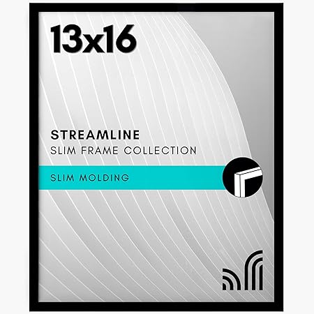 Americanflat 13x16 Picture Frame with Polished Plexiglass - Streamline Collection - Thin Border Picture Frame for Wall Display - Hanging Hardware Included - Black