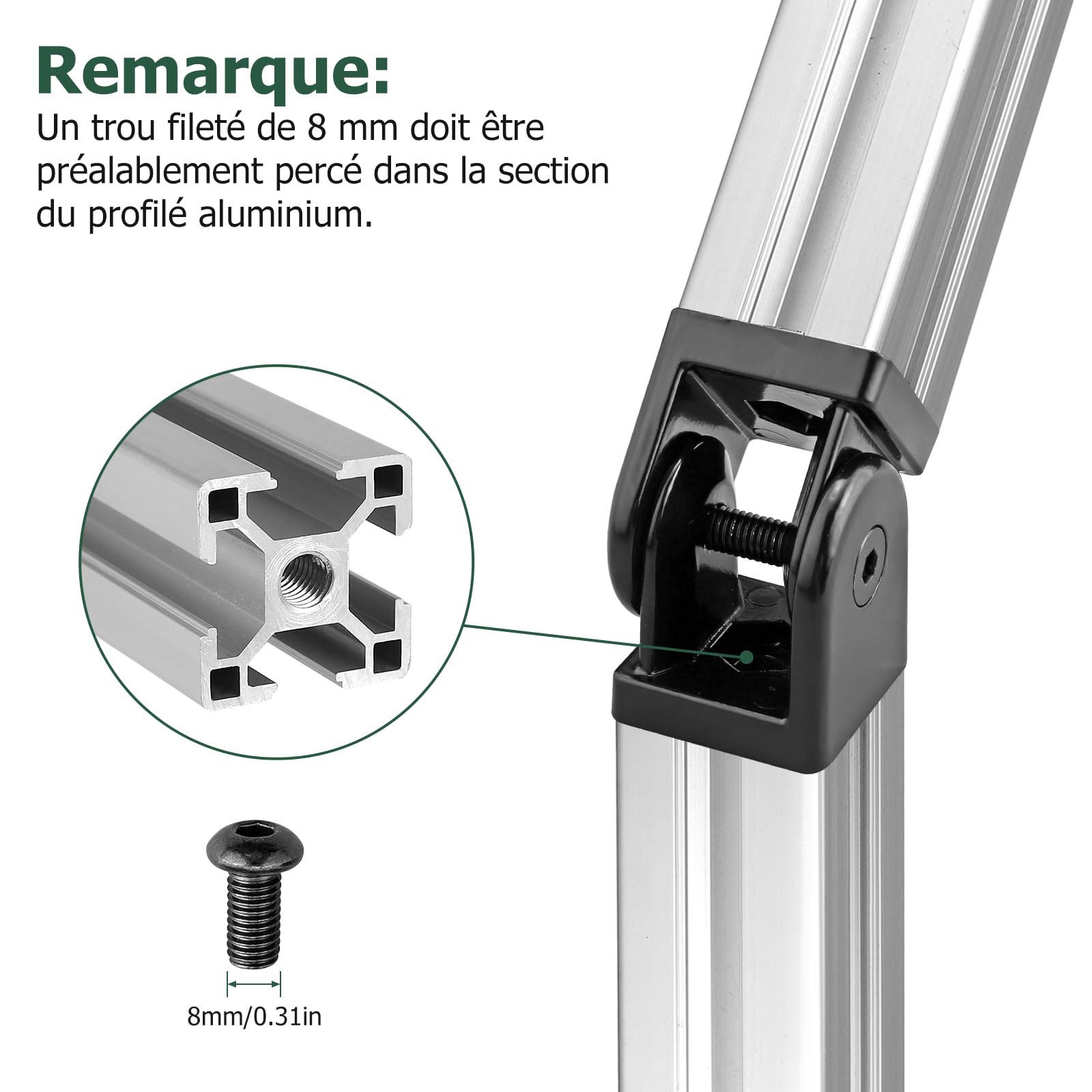 JiGiU 4PCS Connecteur Profilé Aluminium 4040, Noir | Charnière d'Angle Réglable 180°, avec Levier de Serrage, pour Profilé 4040 Rainure 8mm, Usage Industriel et Bricolage