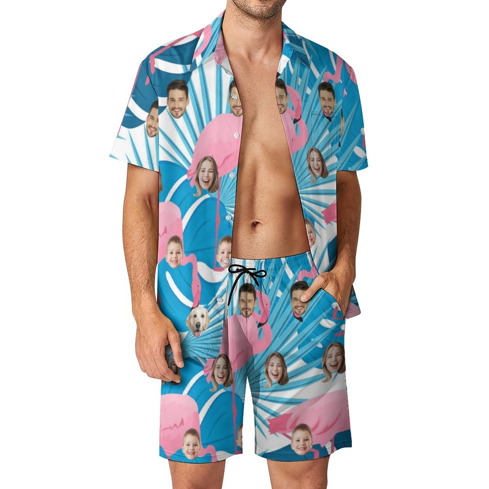 Ozinna Camisa hawaiana 2 piezas para hombre personalizada con foto,conjunto de camisas y pantalones cortos hawaiana, estampado de flores,traje de playa con botones