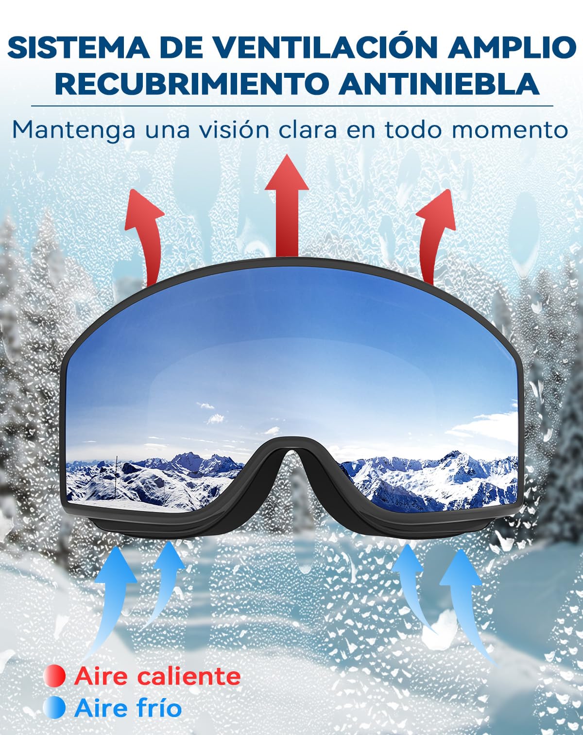BEACOOL Gafas de Esquí,Anti-niebla, Anti-UV, Chop-Viento,OTG Gafas de ski para usuarios de gafas Hombres Mujeres,para Moto de Nieve, Escalada