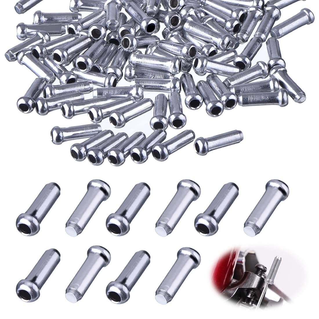 100 Caps Terminali Cavi Freno Bici - Lega Alluminio Per Freni E Lacci