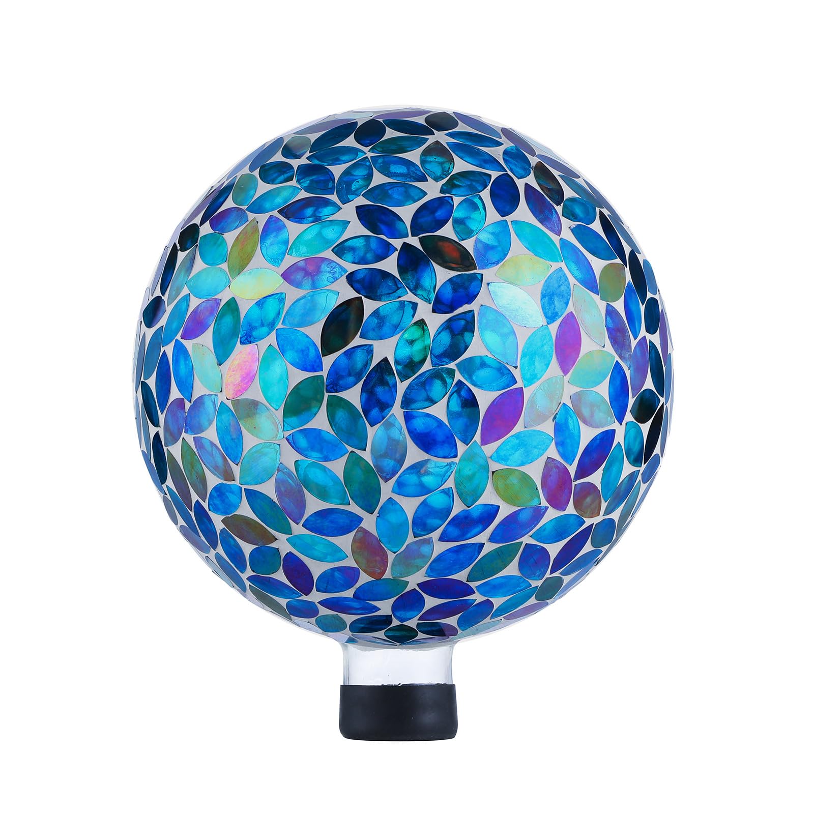 VOREEN Mosaic Glass Gazing Ball, 10" Handmade Reflective Garden Globe, Outdoor Patio Lawn Yard Decor Sphere, Blue & Amber Colorful Design