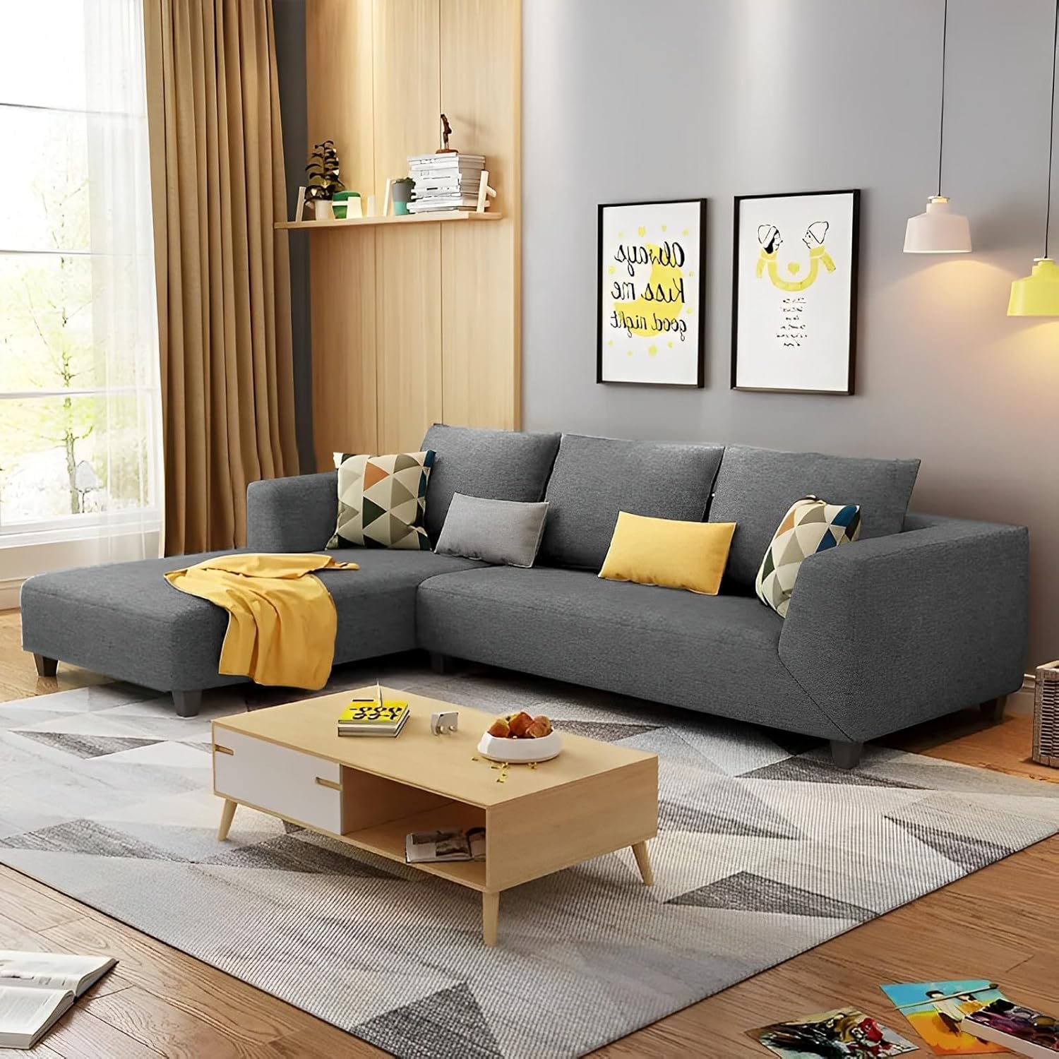 Casaliving Minta LHS 4 Seater L Shape Sofa Set for Living Room (Dark Grey in Colour Fabric) Premium Fabric Sofa Set for - Hall/Living Room