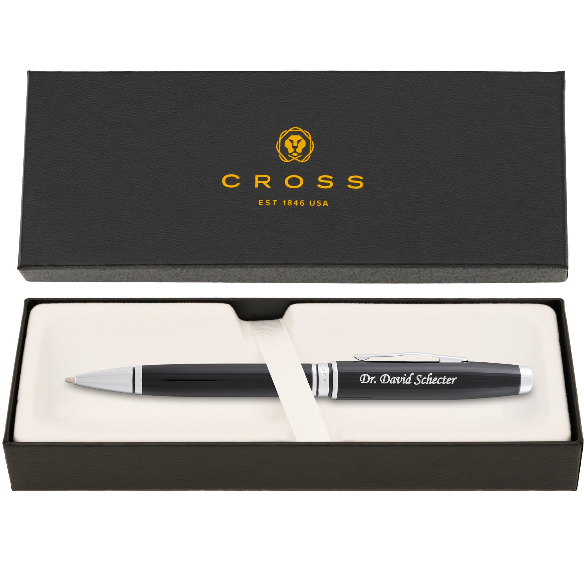 Personalized, Custom Engraved Cross Pen for Men or Women | Cross Coventry Ballpoint Pen | Luxury Gift for Office, Graduation and Business [Black Lacquer with Chrome Trim]