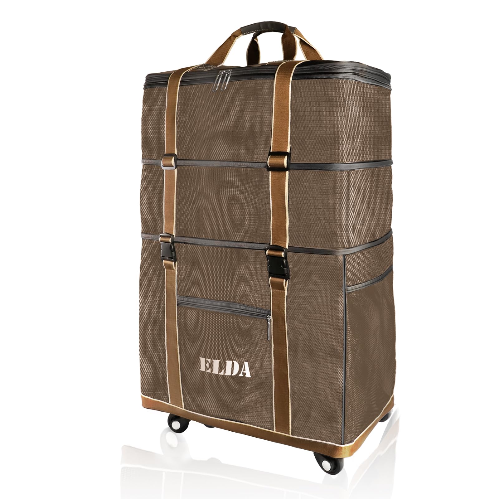 ELDA Expandable Foldable Luggage Large Capacity Duffel Bags with Wheels Lightweight Collapsible Rolling Travel Suitcases for Men Women