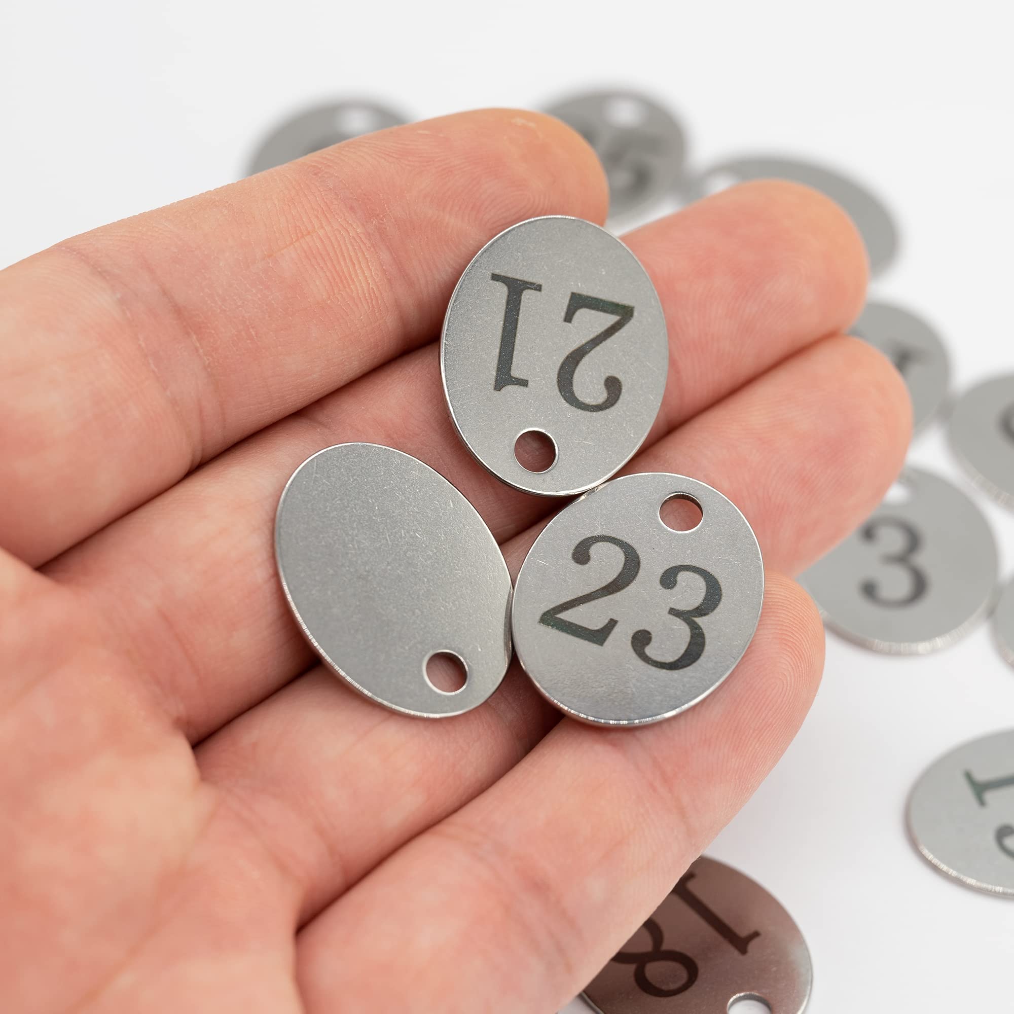 Oval Stainless Steel Number Tags Key Tags with Key Rings (1-25), Silver - Image 3