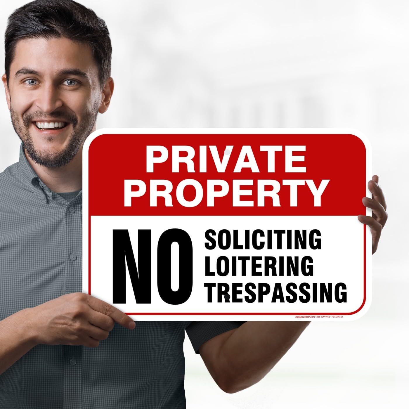 Private Property No Trespassing No Loitering No Soliciting Sign, 12x18 Inches, Rust Free .063 Aluminum, Fade Resistant, Made in USA by My Sign Center